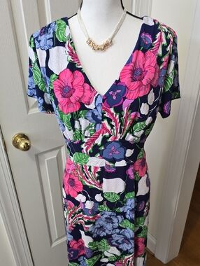 PERCEPTIONS NEW YORK BRAND WOMEN'S PLUS SIZE BLUE & PINK FLORAL DRESS SIZE 3X